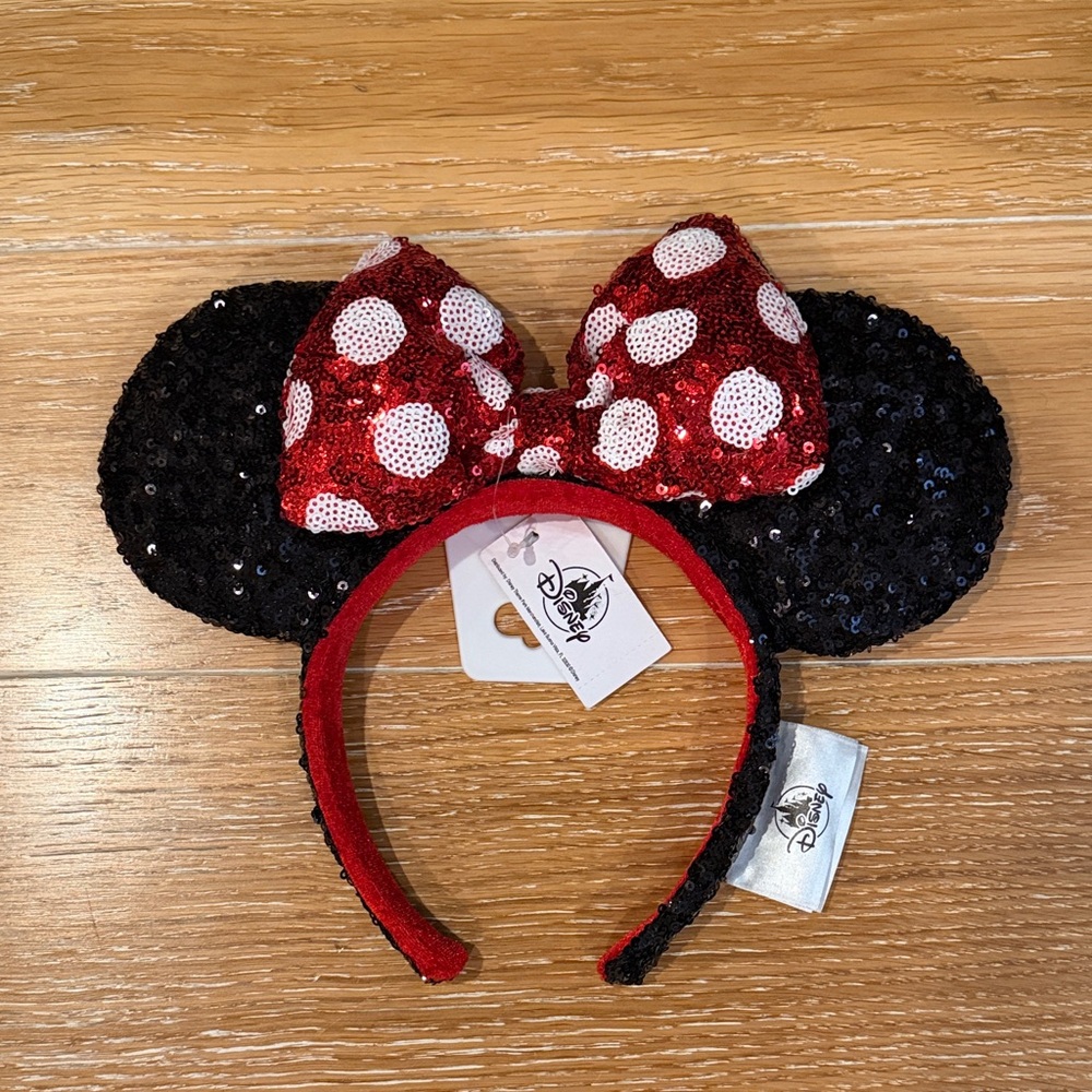New with tags, Disney Black and Red Sequin Minnie Ears